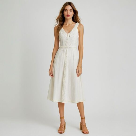 Vintage Sue Wong Dress 4 Ivory Beaded Lace Trim Cottagecore Prairie Midi - Picture 8 of 12